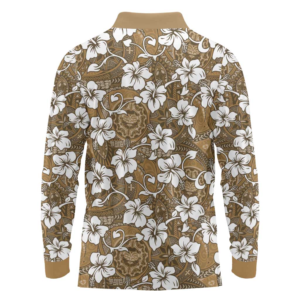 Kuvui Bula Fiji Long Sleeve Polo Shirt Fijian Tapa Seamless Hibiscus LT14 - Polynesian Pride