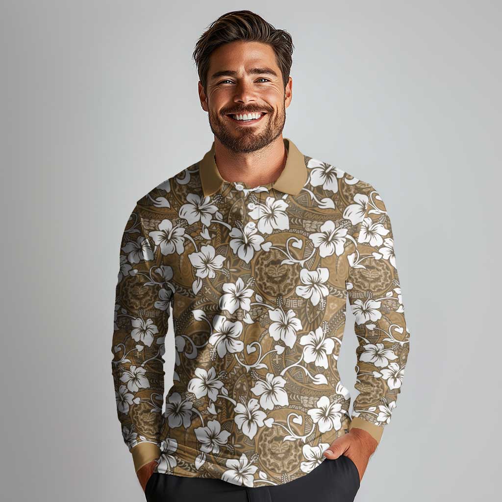 Kuvui Bula Fiji Long Sleeve Polo Shirt Fijian Tapa Seamless Hibiscus LT14 - Polynesian Pride