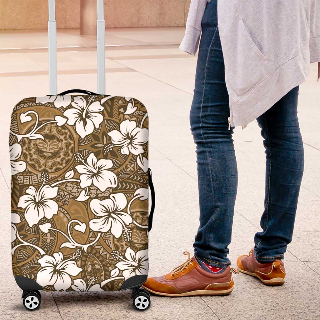 Kuvui Bula Fiji Luggage Cover Fijian Tapa Seamless Hibiscus LT14 Brown - Polynesian Pride