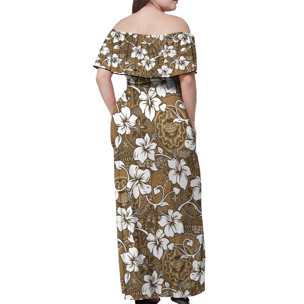 Kuvui Bula Fiji Off Shoulder Maxi Dress Fijian Tapa Seamless Hibiscus LT14 - Polynesian Pride