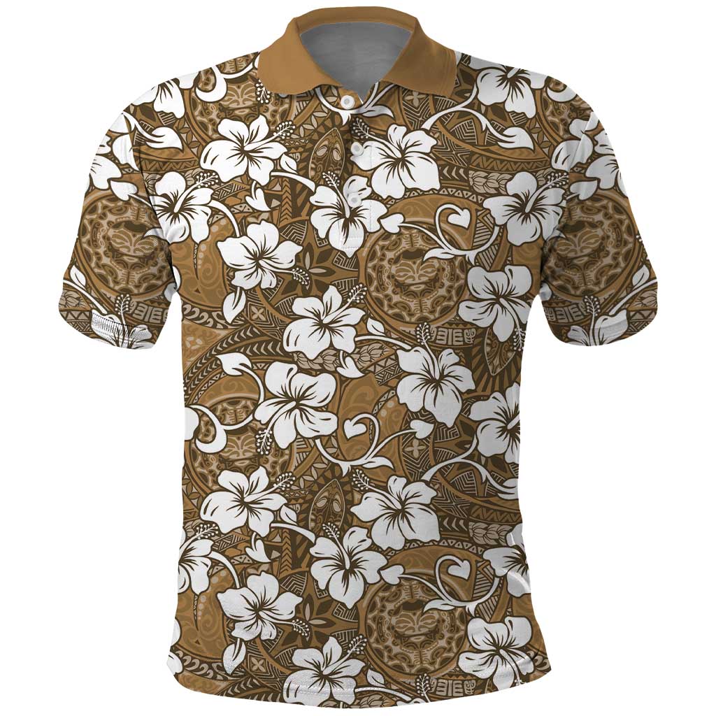 Kuvui Bula Fiji Polo Shirt Fijian Tapa Seamless Hibiscus LT14 Brown - Polynesian Pride