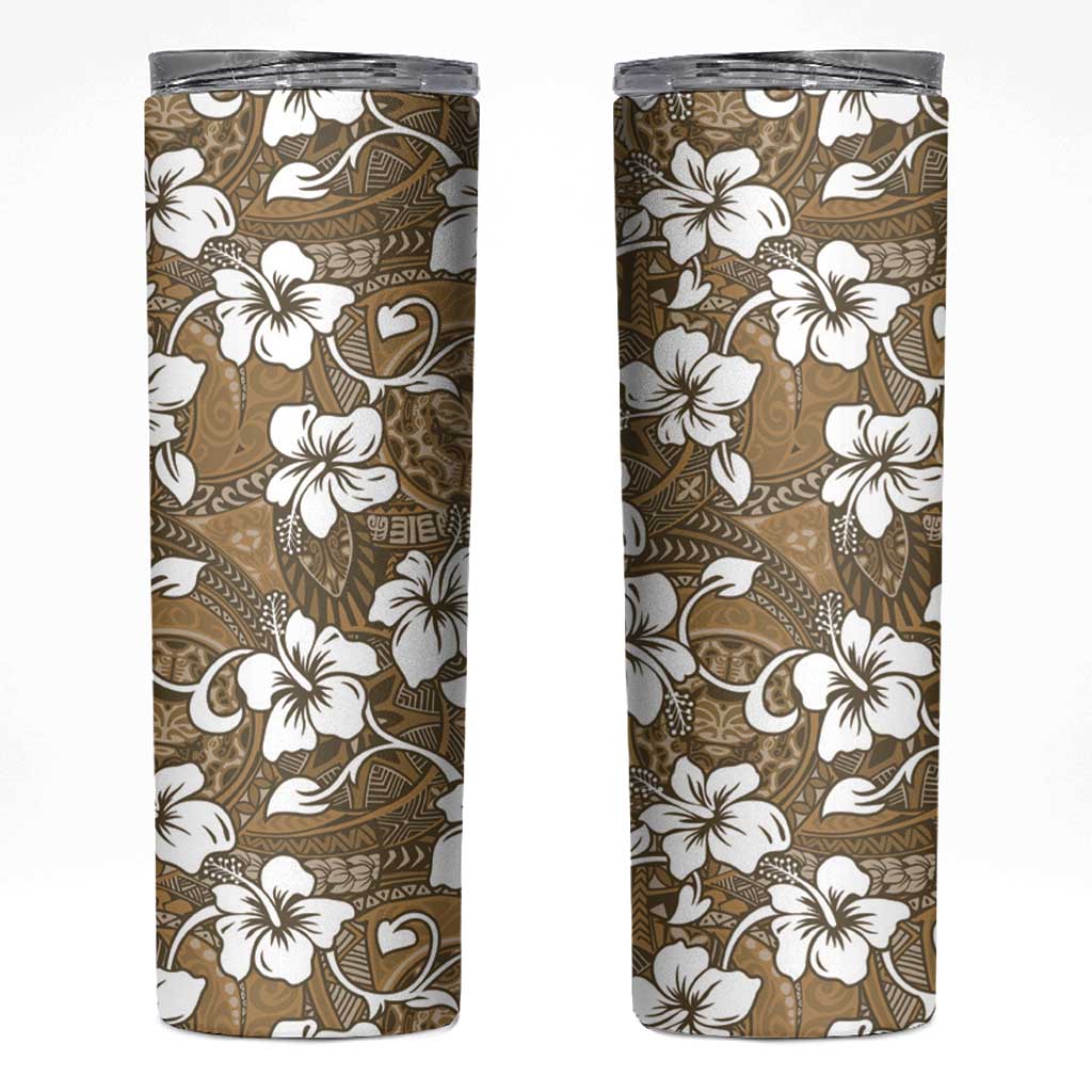 Kuvui Bula Fiji Skinny Tumbler Fijian Tapa Seamless Hibiscus LT14 Brown - Polynesian Pride