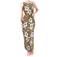 Kuvui Bula Fiji Tank Maxi Dress Fijian Tapa Seamless Hibiscus LT14 Women Brown - Polynesian Pride