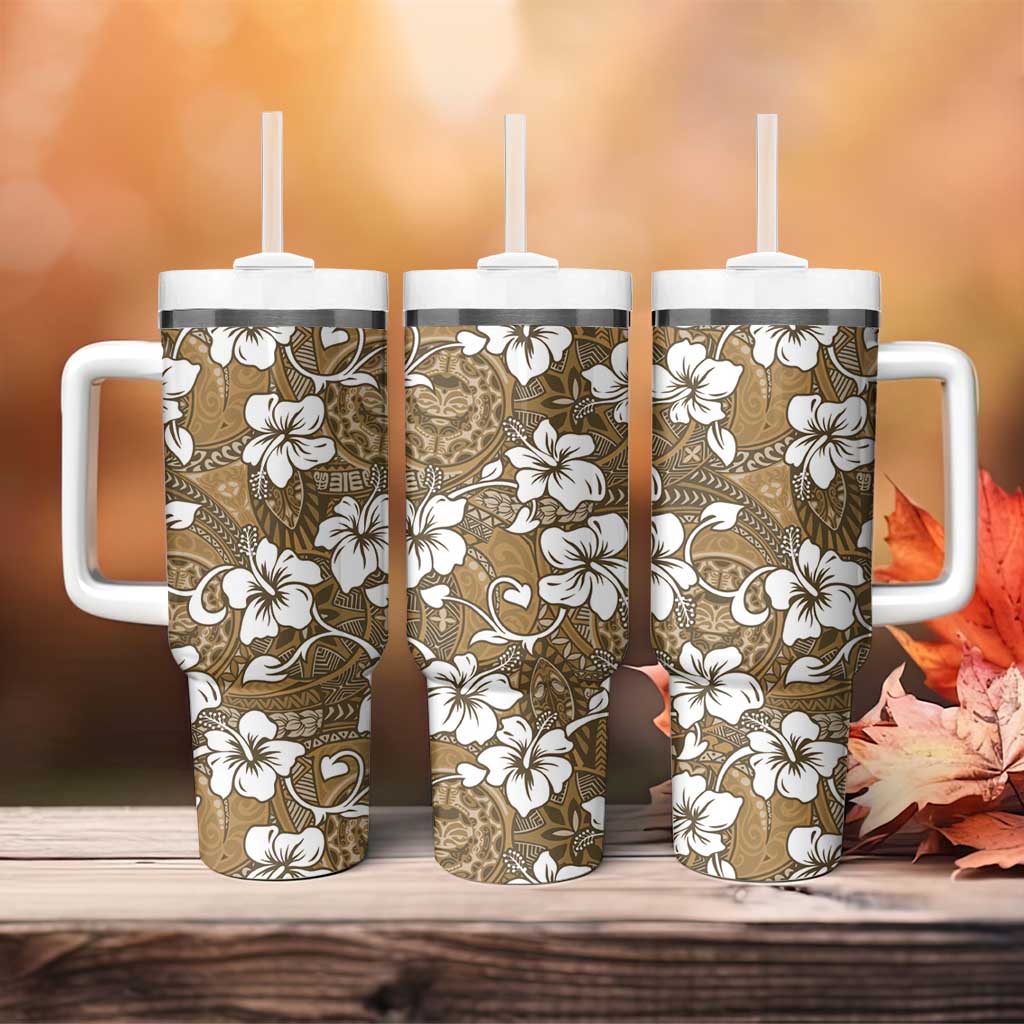 Kuvui Bula Fiji Tumbler With Handle Fijian Tapa Seamless Hibiscus - Polynesian Pride