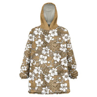 Kuvui Bula Fiji Wearable Blanket Hoodie Fijian Tapa Seamless Hibiscus LT14 One Size Brown - Polynesian Pride