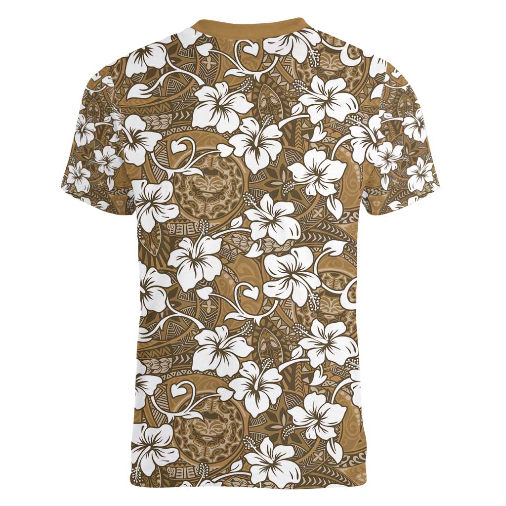 Kuvui Bula Fiji Women V-Neck T-Shirt Fijian Tapa Seamless Hibiscus LT14 - Polynesian Pride