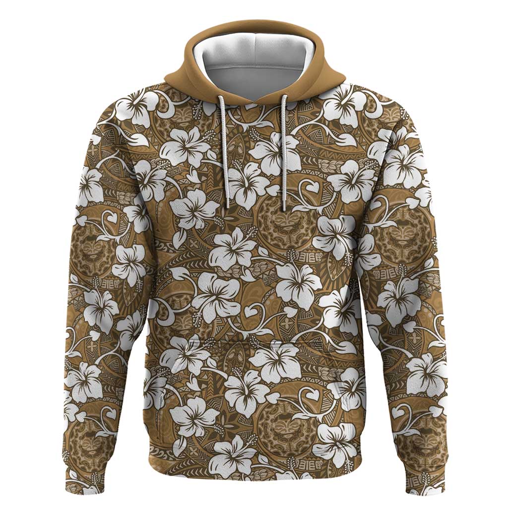 Kuvui Bula Fiji Zip Hoodie Fijian Tapa Seamless Hibiscus LT14 Pullover Hoodie Brown - Polynesian Pride