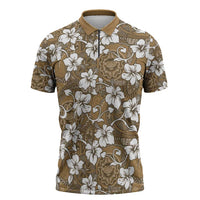 Kuvui Bula Fiji Zipper Polo Shirt Fijian Tapa Seamless Hibiscus LT14 Brown - Polynesian Pride