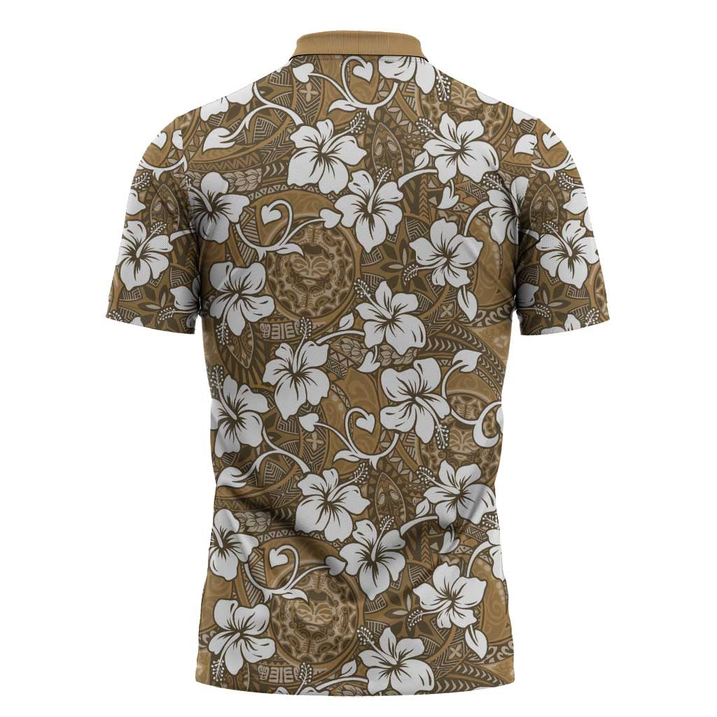 Kuvui Bula Fiji Zipper Polo Shirt Fijian Tapa Seamless Hibiscus LT14 - Polynesian Pride