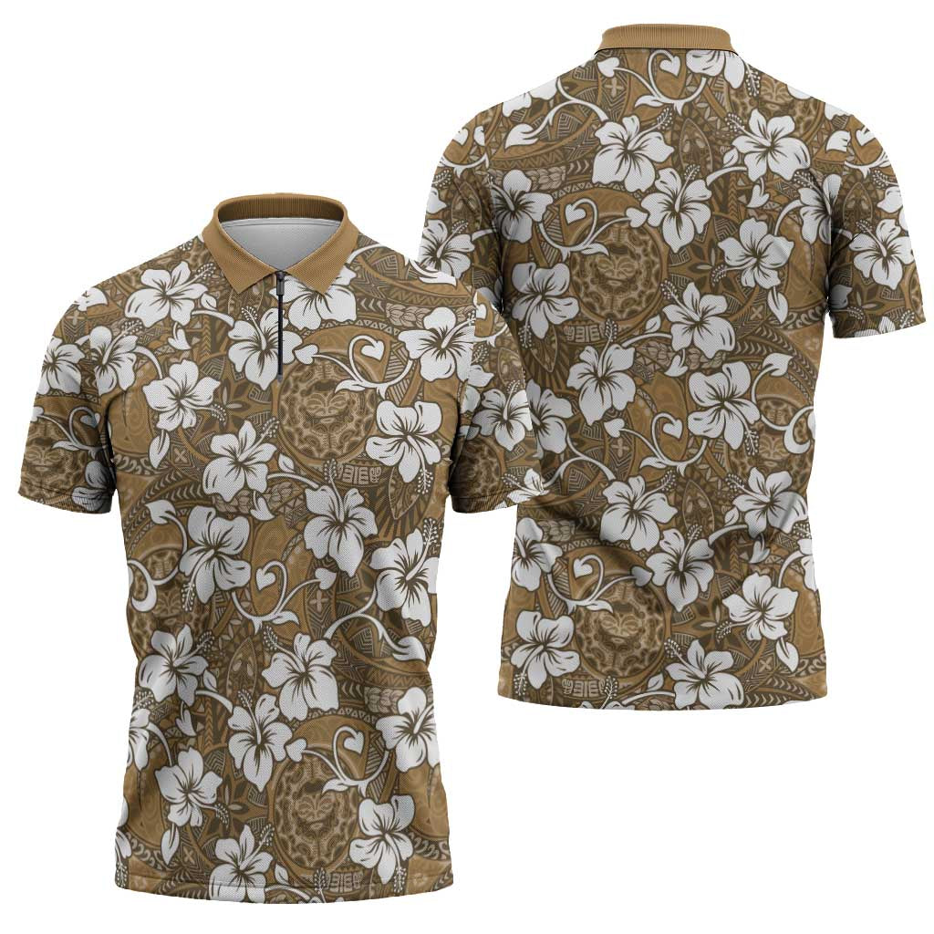 Kuvui Bula Fiji Zipper Polo Shirt Fijian Tapa Seamless Hibiscus LT14 - Polynesian Pride