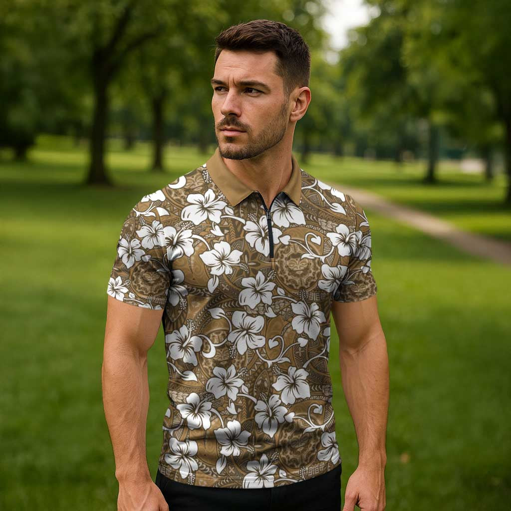 Kuvui Bula Fiji Zipper Polo Shirt Fijian Tapa Seamless Hibiscus LT14 - Polynesian Pride