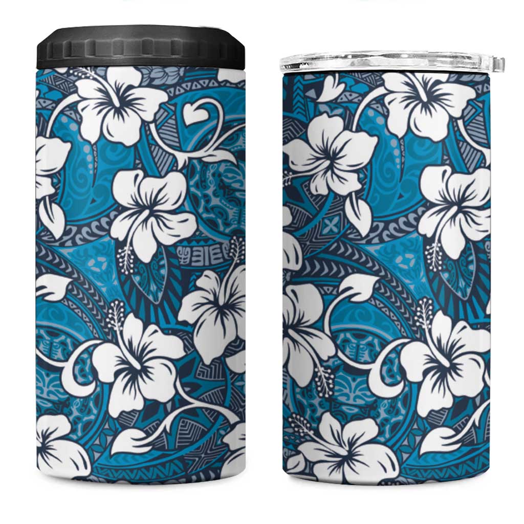 Karakarawa Bula Fiji 4 in 1 Can Cooler Tumbler Fijian Tapa Seamless Hibiscus LT14 One Size: 16 oz Blue - Polynesian Pride