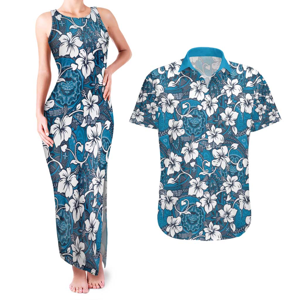 Karakarawa Bula Fiji Couples Matching Tank Maxi Dress and Hawaiian Shirt Fijian Tapa Seamless Hibiscus - Polynesian Pride