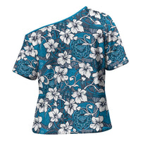 Karakarawa Bula Fiji Cross Shoulder Shirt Fijian Tapa Seamless Hibiscus LT14 - Polynesian Pride