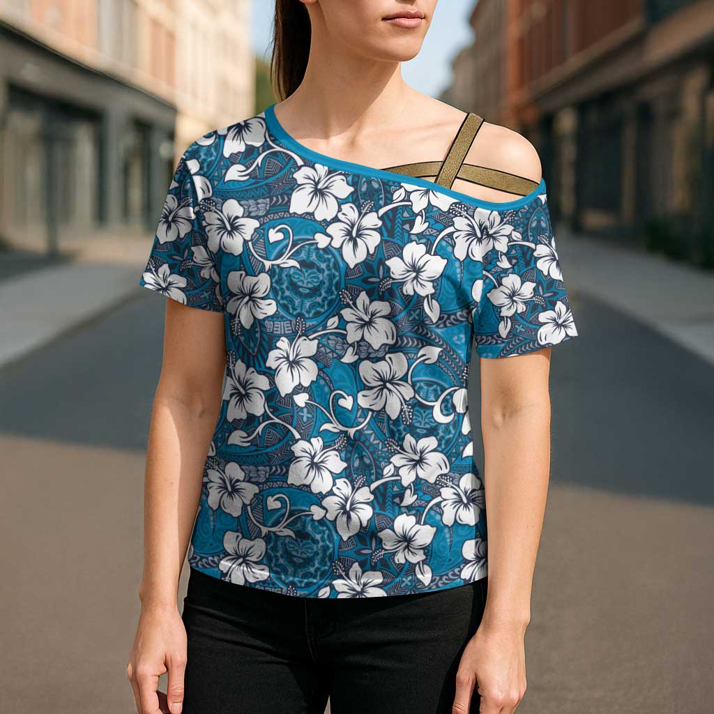 Karakarawa Bula Fiji Cross Shoulder Shirt Fijian Tapa Seamless Hibiscus LT14 - Polynesian Pride