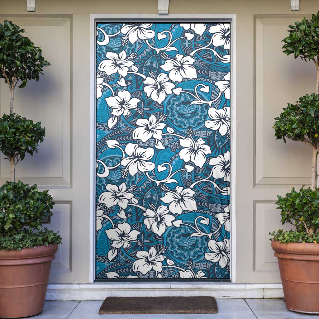 Karakarawa Bula Fiji Door Cover Fijian Tapa Seamless Hibiscus LT14 Blue - Polynesian Pride