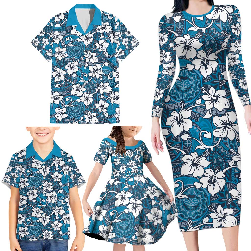 Karakarawa Bula Fiji Family Matching Long Sleeve Bodycon Dress and Hawaiian Shirt Fijian Tapa Seamless Hibiscus - Polynesian Pride