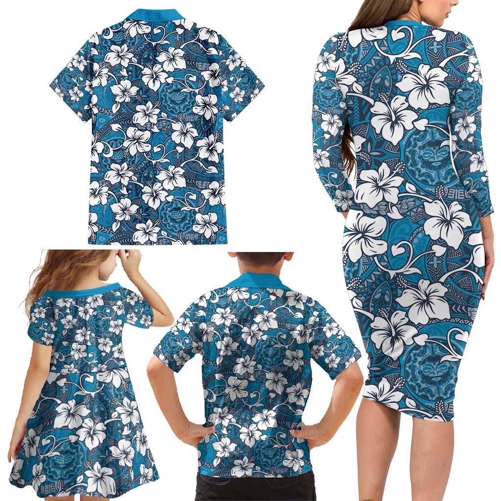 Karakarawa Bula Fiji Family Matching Long Sleeve Bodycon Dress and Hawaiian Shirt Fijian Tapa Seamless Hibiscus LT14 - Polynesian Pride