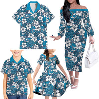 Karakarawa Bula Fiji Family Matching Off The Shoulder Long Sleeve Dress and Hawaiian Shirt Fijian Tapa Seamless Hibiscus LT14 - Polynesian Pride