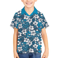 Karakarawa Bula Fiji Family Matching Off Shoulder Maxi Dress and Hawaiian Shirt Fijian Tapa Seamless Hibiscus LT14 Son's Shirt Blue - Polynesian Pride