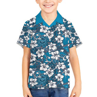 Karakarawa Bula Fiji Family Matching Short Sleeve Bodycon Dress and Hawaiian Shirt Fijian Tapa Seamless Hibiscus LT14 Son's Shirt Blue - Polynesian Pride