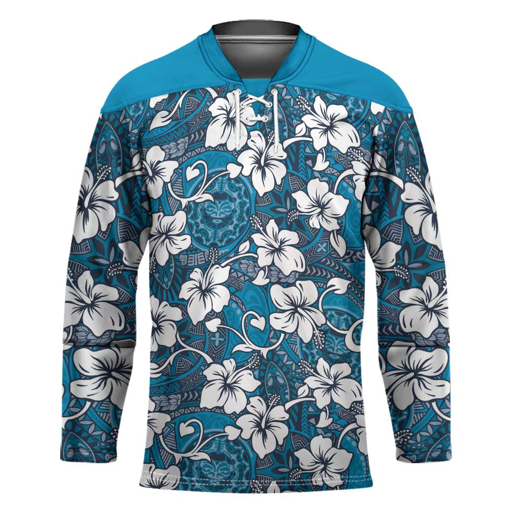 Karakarawa Bula Fiji Hockey Jersey Fijian Tapa Seamless Hibiscus LT14 Unisex Blue - Polynesian Pride