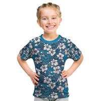 Karakarawa Bula Fiji Kid T Shirt Fijian Tapa Seamless Hibiscus LT14 Blue - Polynesian Pride