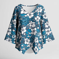 Karakarawa Bula Fiji Kimono Sleeve Blouse Fijian Tapa Seamless Hibiscus LT14 Female Blue - Polynesian Pride