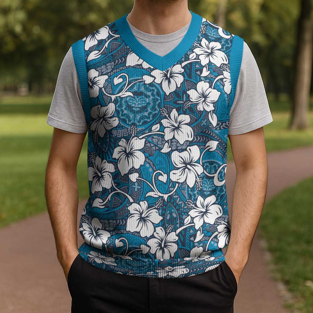 Karakarawa Bula Fiji Christmas Knitted V-Neck Vest Fijian Tapa Seamless Hibiscus LT14 - Polynesian Pride