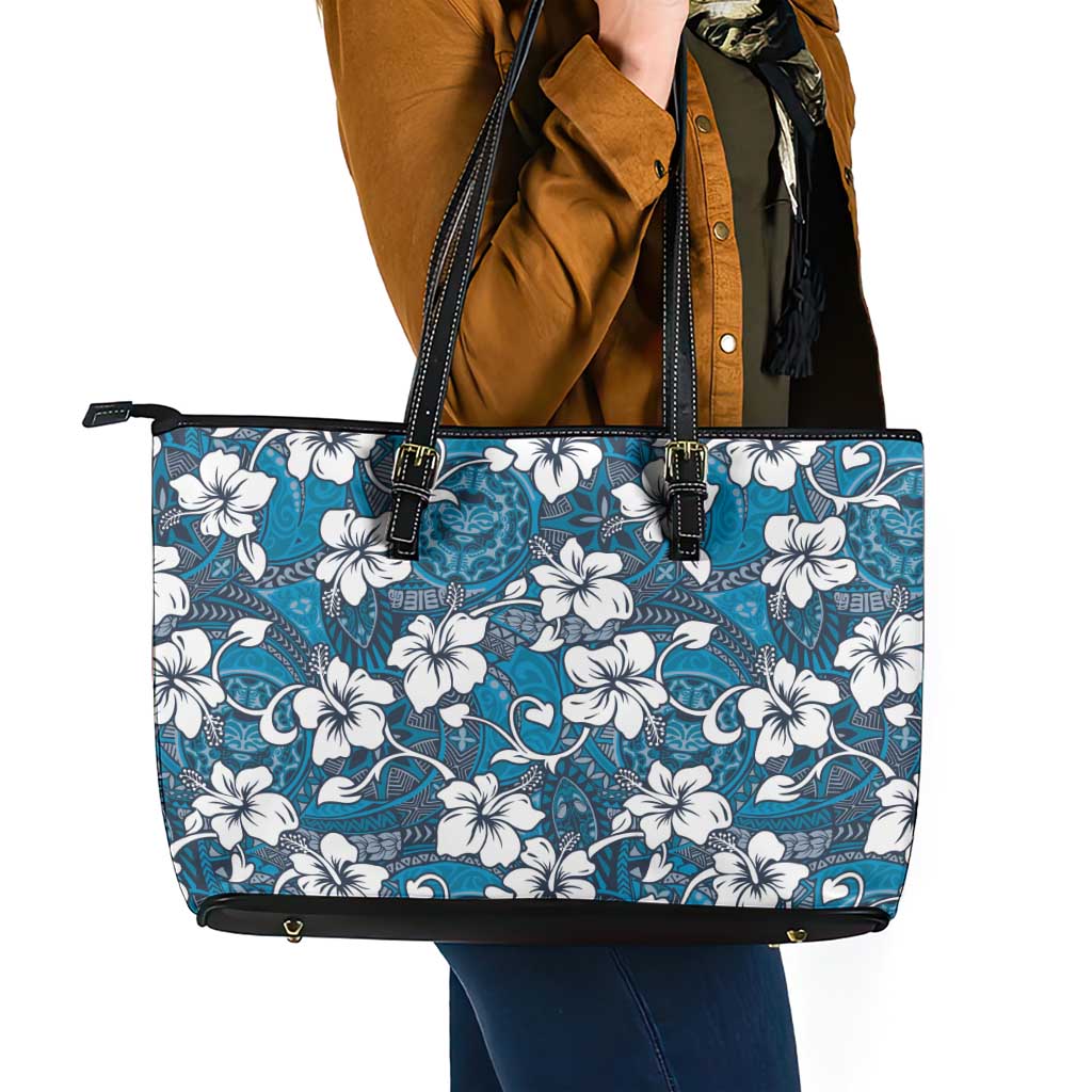 Karakarawa Bula Fiji Leather Tote Bag Fijian Tapa Seamless Hibiscus LT14 - Polynesian Pride