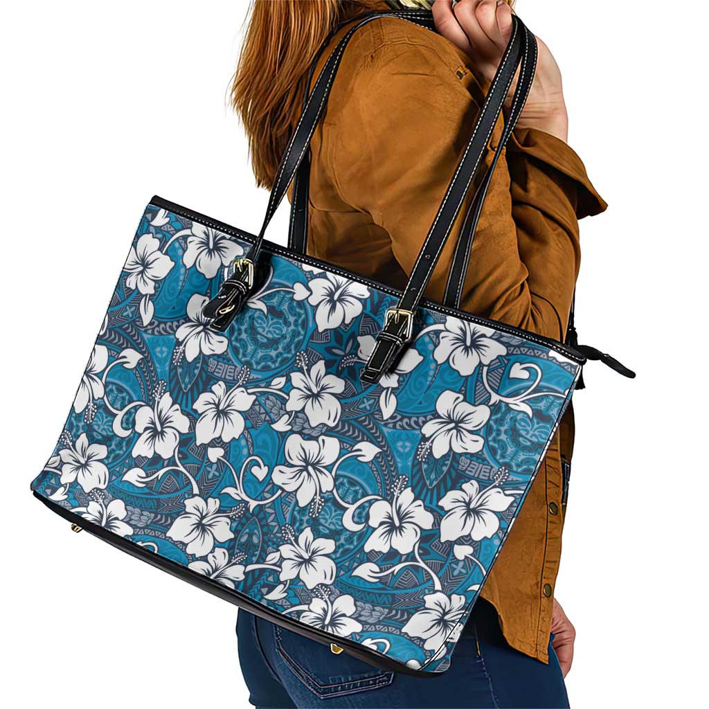 Karakarawa Bula Fiji Leather Tote Bag Fijian Tapa Seamless Hibiscus LT14 - Polynesian Pride
