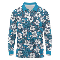 Karakarawa Bula Fiji Long Sleeve Polo Shirt Fijian Tapa Seamless Hibiscus LT14 Blue - Polynesian Pride
