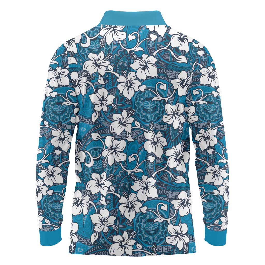 Karakarawa Bula Fiji Long Sleeve Polo Shirt Fijian Tapa Seamless Hibiscus LT14 - Polynesian Pride