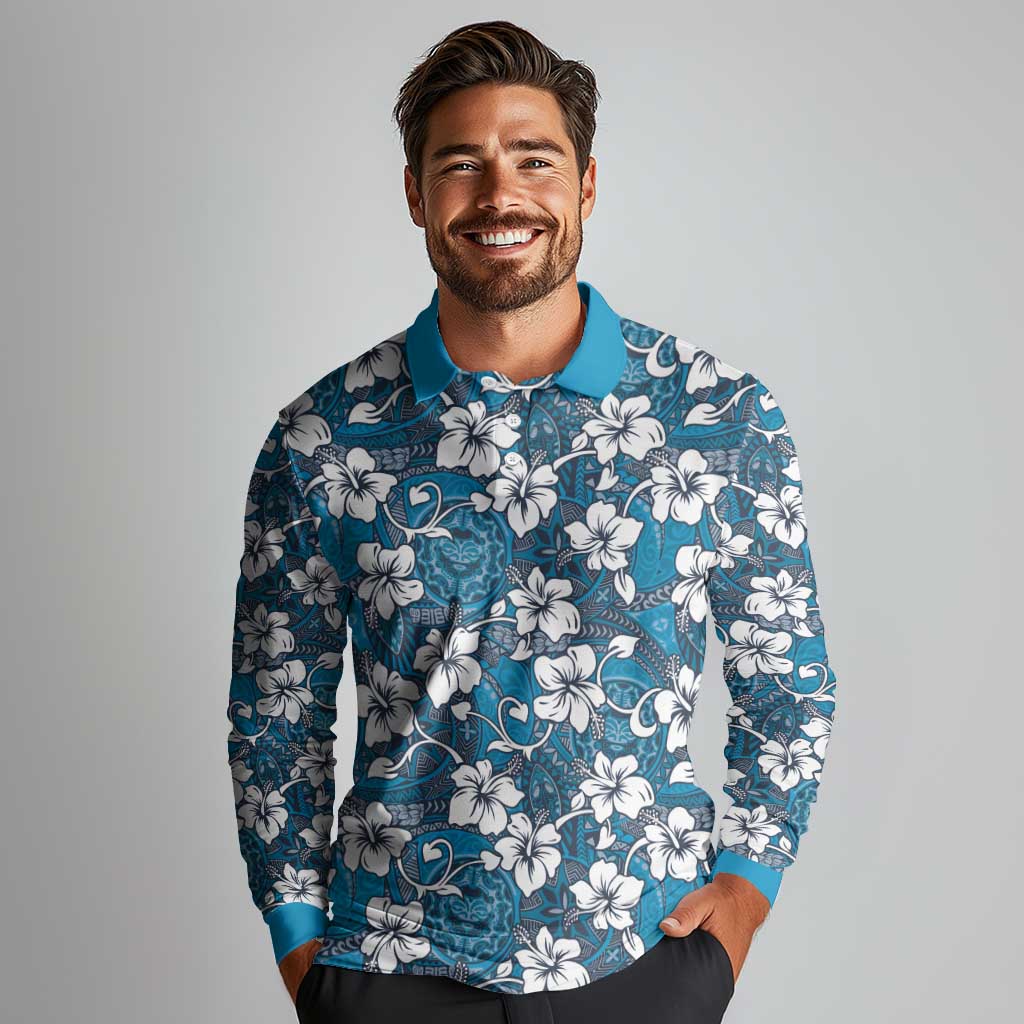 Karakarawa Bula Fiji Long Sleeve Polo Shirt Fijian Tapa Seamless Hibiscus LT14 - Polynesian Pride