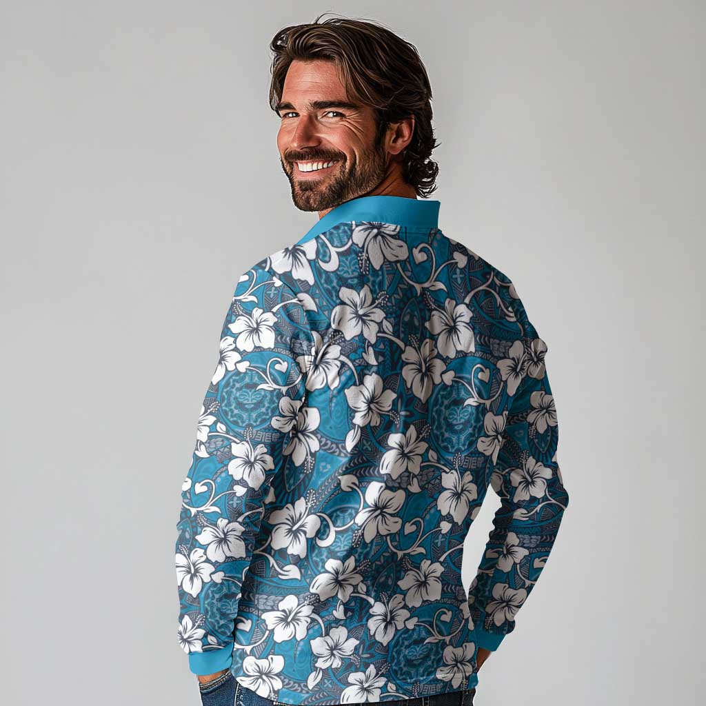 Karakarawa Bula Fiji Long Sleeve Polo Shirt Fijian Tapa Seamless Hibiscus LT14 - Polynesian Pride