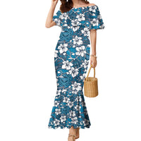 Karakarawa Bula Fiji Mermaid Dress Fijian Tapa Seamless Hibiscus LT14 Women Blue - Polynesian Pride