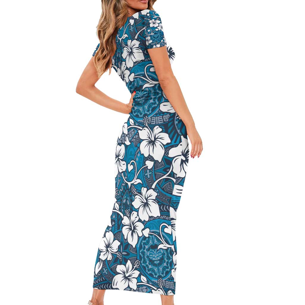 Karakarawa Bula Fiji Short Sleeve Bodycon Dress Fijian Tapa Seamless Hibiscus LT14 - Polynesian Pride