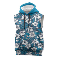 Karakarawa Bula Fiji Sleeveless Hoodie Fijian Tapa Seamless Hibiscus LT14 Blue - Polynesian Pride