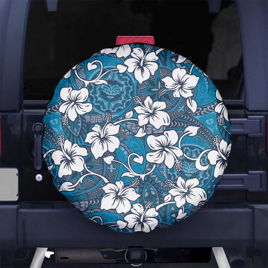 Karakarawa Bula Fiji Spare Tire Cover Fijian Tapa Seamless Hibiscus LT14 No hole Blue - Polynesian Pride