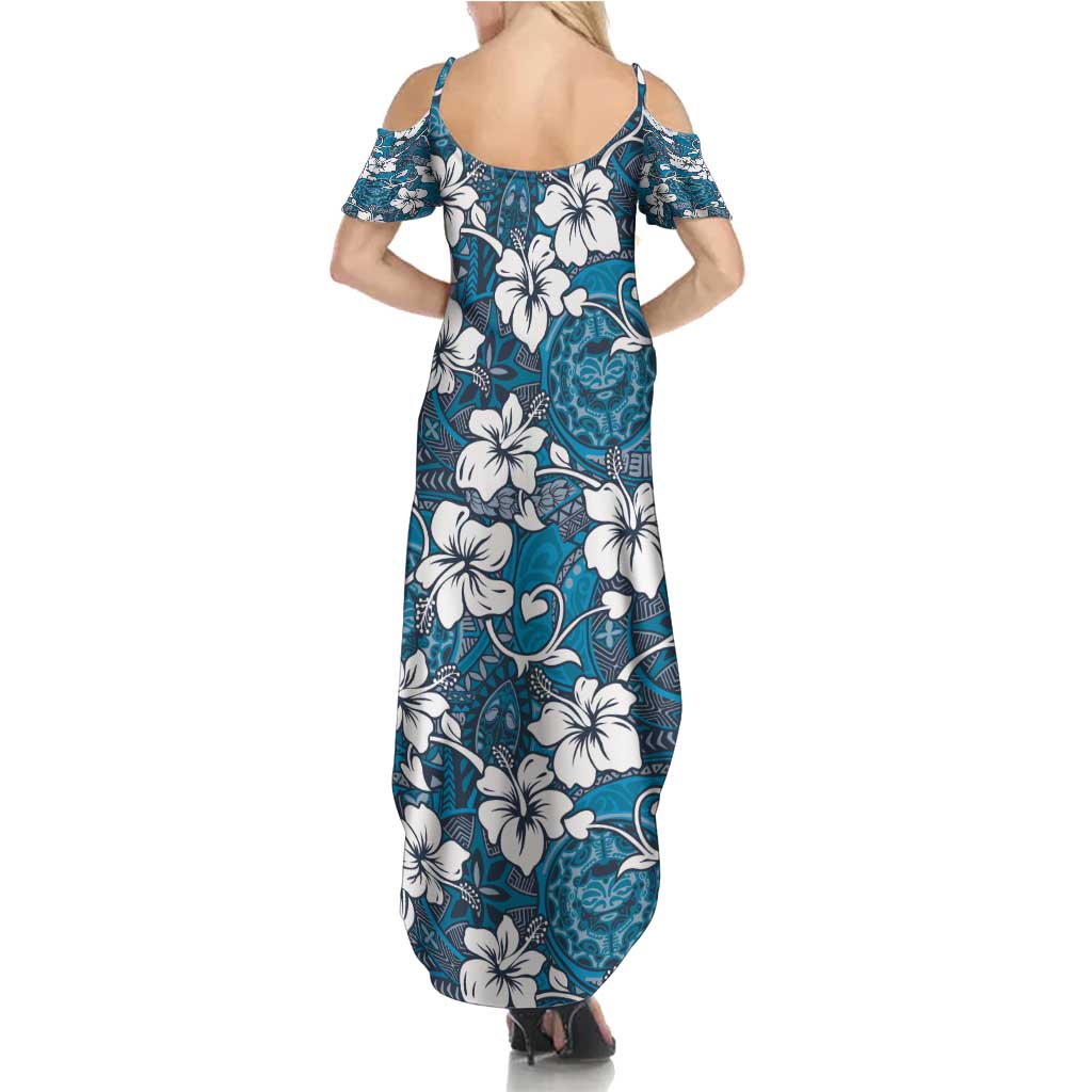 Karakarawa Bula Fiji Summer Maxi Dress Fijian Tapa Seamless Hibiscus LT14 - Polynesian Pride