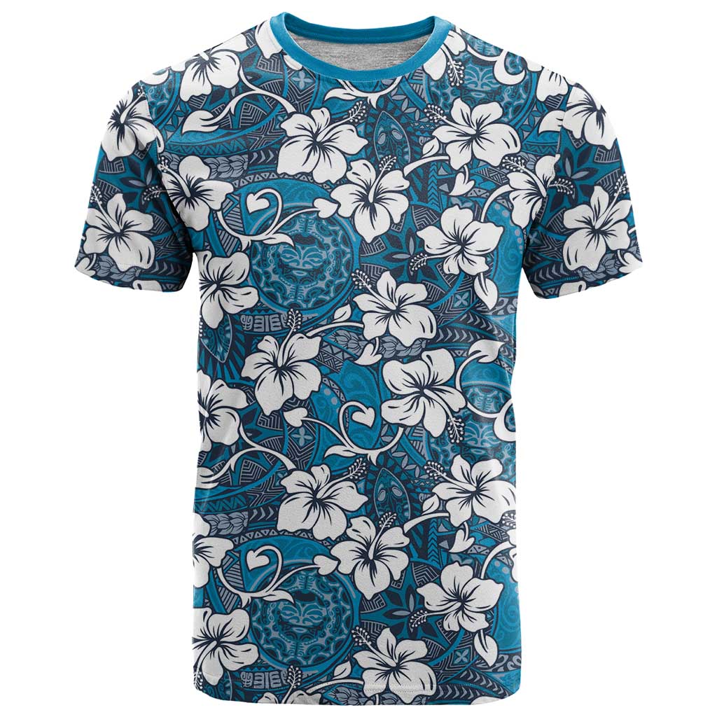 Karakarawa Bula Fiji T Shirt Fijian Tapa Seamless Hibiscus LT14 Blue - Polynesian Pride