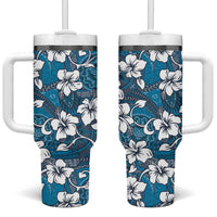 Karakarawa Bula Fiji Tumbler With Handle Fijian Tapa Seamless Hibiscus LT14 One Size: 40 oz Blue - Polynesian Pride