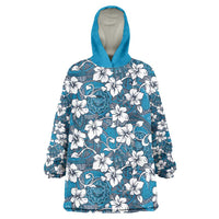 Karakarawa Bula Fiji Wearable Blanket Hoodie Fijian Tapa Seamless Hibiscus LT14 One Size Blue - Polynesian Pride