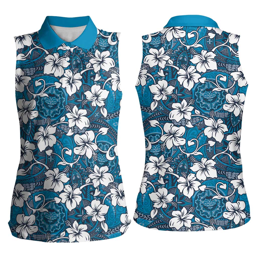 Karakarawa Bula Fiji Women Sleeveless Polo Shirt Fijian Tapa Seamless Hibiscus LT14 - Polynesian Pride