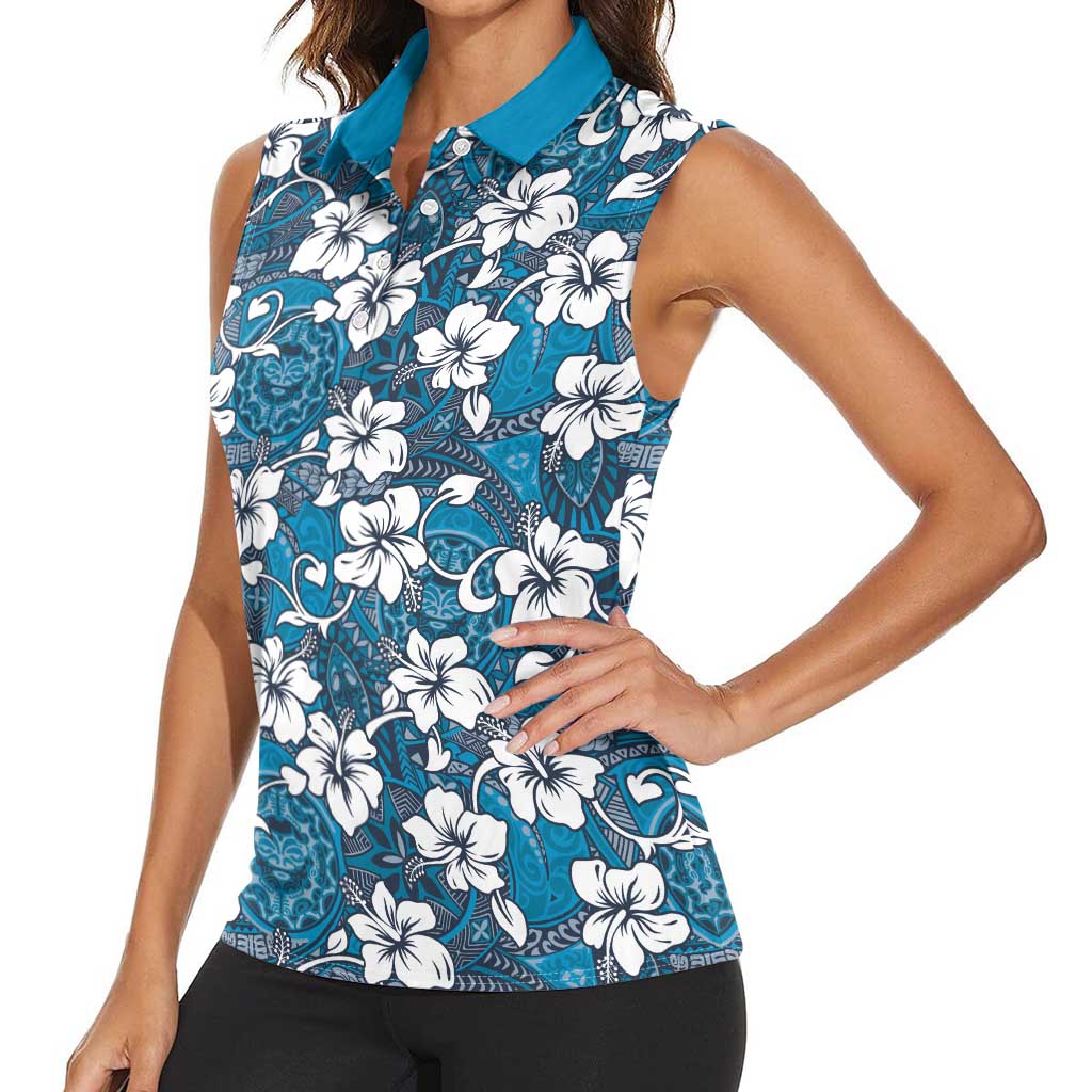 Karakarawa Bula Fiji Women Sleeveless Polo Shirt Fijian Tapa Seamless Hibiscus LT14 - Polynesian Pride