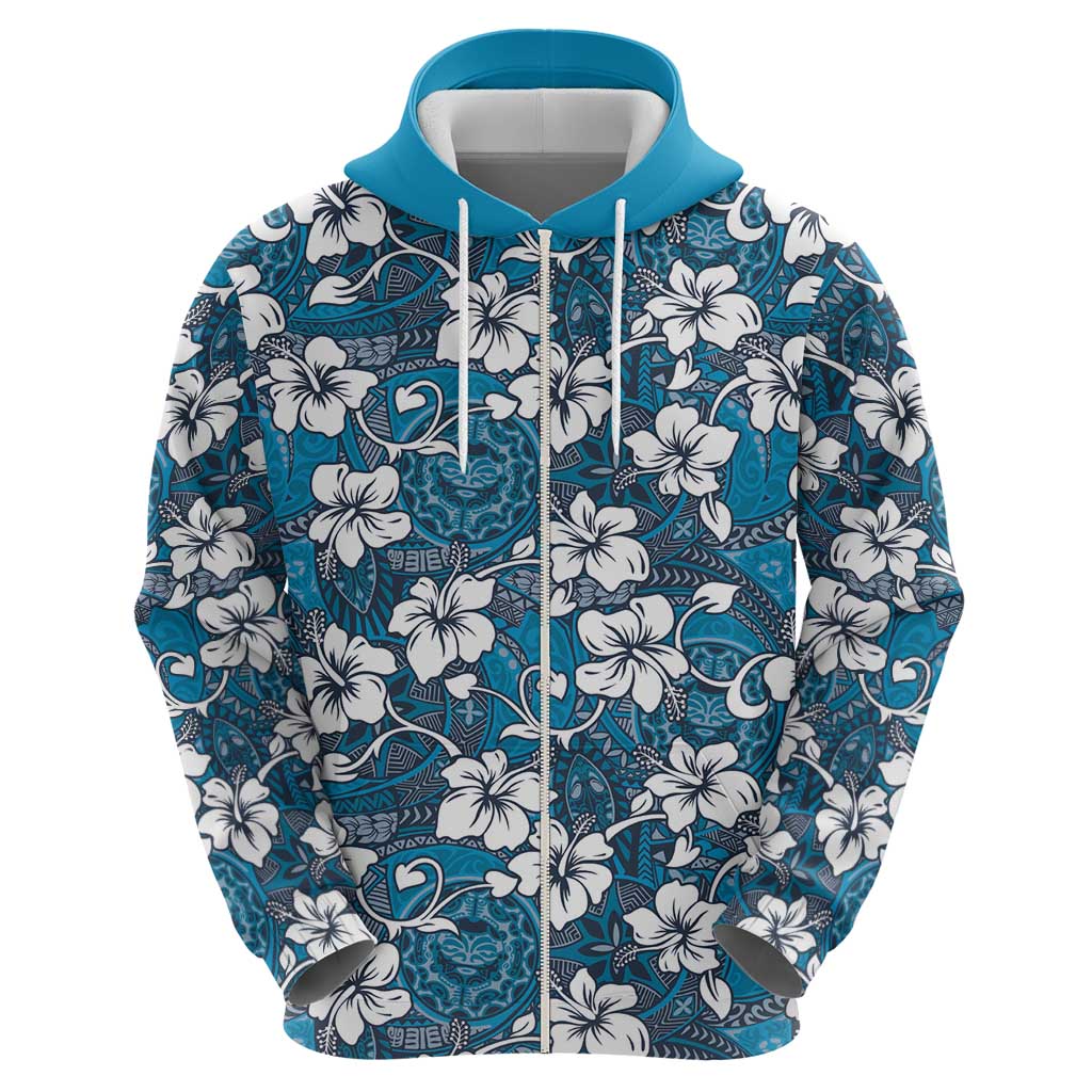 Karakarawa Bula Fiji Zip Hoodie Fijian Tapa Seamless Hibiscus LT14 - Polynesian Pride