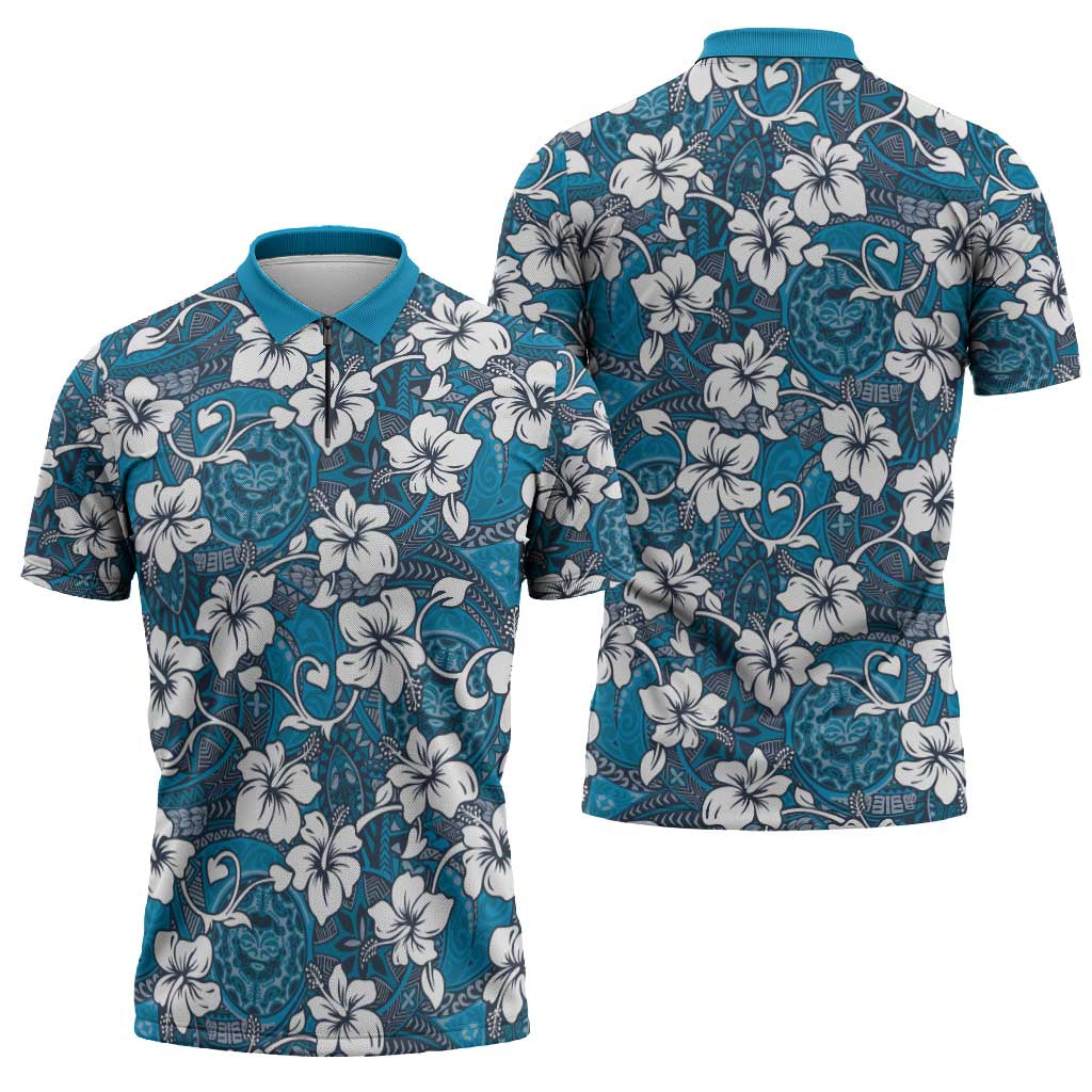 Karakarawa Bula Fiji Zipper Polo Shirt Fijian Tapa Seamless Hibiscus LT14 - Polynesian Pride