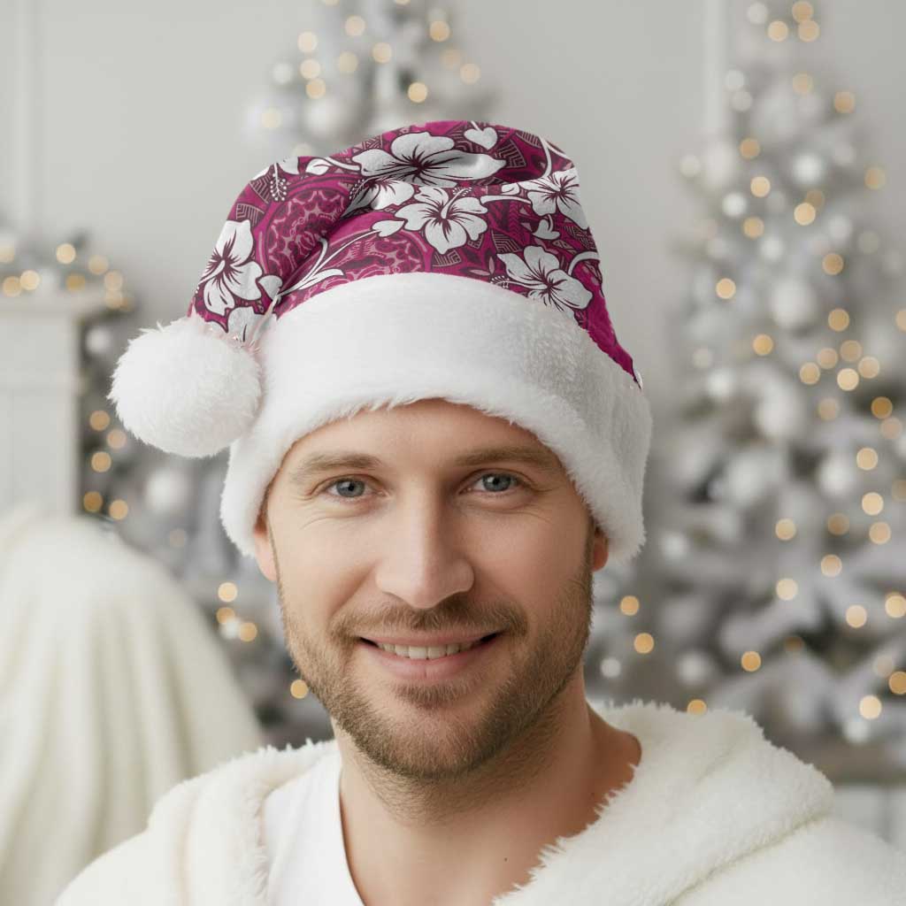 Piqi Bula Fiji Christmas Santa Hat Fijian Tapa Seamless Hibiscus - Polynesian Pride