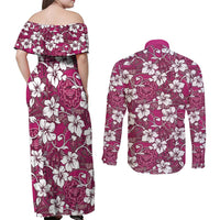 Piqi Bula Fiji Couples Matching Off Shoulder Maxi Dress and Long Sleeve Button Shirt Fijian Tapa Seamless Hibiscus LT14 - Polynesian Pride