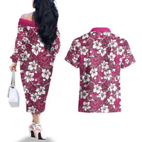 Piqi Bula Fiji Couples Matching Off The Shoulder Long Sleeve Dress and Hawaiian Shirt Fijian Tapa Seamless Hibiscus LT14 - Polynesian Pride